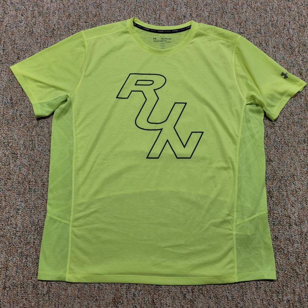 Under Armour Shirt Mens 2XL Yellow HeatGear Run Fitted Short Sleeve Training Gym